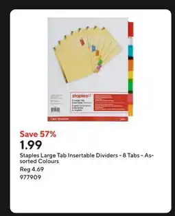 Staples Staples Large Tab Insertable Dividers - 8 Tabs - Assorted Colours offer