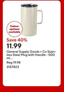 Staples General Supply Goods + Co Stainless Steel Mug with Handle - 500 ml - Cream offer