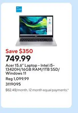Staples Acer 15.6 Laptop - Intel i5-13420H/16GB RAM/1TB SSD/Windows 11 offer
