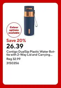 Staples Contigo DualSip Plastic Water Bottle with 2-Way Lid and Carrying Strap - 28 oz (828 ml) offer