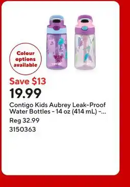 Staples Contigo Kids Aubrey Leak-Proof Water Bottles - 14 oz (414 mL) - Orchid Bunnicorn & Strawberry Cream offer