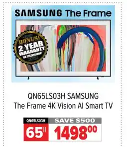 2001 Audio Video SAMSUNG The Frame 4K Vision AI Smart TV offer