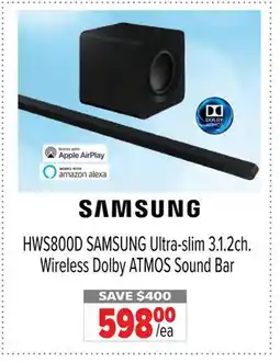 2001 Audio Video HWS800D SAMSUNG Ultra-slim 3.1.2ch. Wireless Dolby ATMOS Sound Bar offer