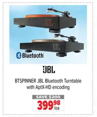 2001 Audio Video BTSPINNER JBL Bluetooth Turntable with AptX-HD encoding offer