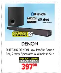 2001 Audio Video DHTS316 DENON Low Profile Sound Bar, 2-way Speakers & Wireless Sub offer