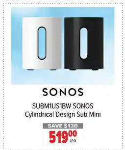 2001 Audio Video SUBM1US1BW SONOS Cylindrical Design Sub Mini offer