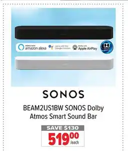 2001 Audio Video BEAM2US1BW SONOS Dolby Atmos Smart Sound Bar offer