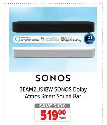 2001 Audio Video BEAM2US1BW SONOS Dolby Atmos Smart Sound Bar offer