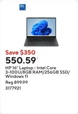 Staples HP 16 Laptop - Intel Core 3-100U/8GB RAM/256GB SSD/Windows 11 offer