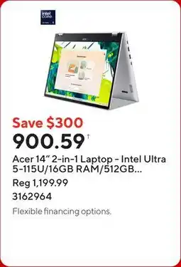 Staples Acer 14 2-in-1 Laptop - Intel Ultra 5-115U/16GB RAM/512GB SSD/Touchscreen/Windows 11 offer