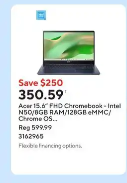 Staples Acer 15.6 FHD Chromebook - Intel N50/8GB RAM/128GB eMMC/Chrome OS with 3 months of Google AI Pro offer