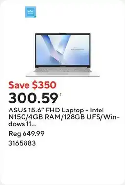 Staples ASUS 15.6 FHD Laptop - Intel N150/4GB RAM/128GB UFS/Windows 11 with 1-year of Microsoft 365 Personal offer