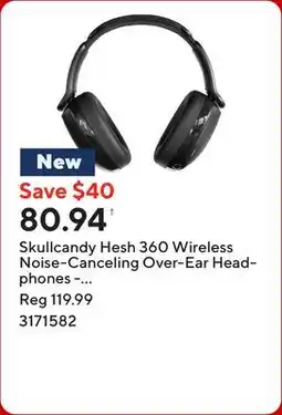 Staples Skullcandy Hesh 360 Wireless Noise-Canceling Over-Ear Headphones - True Black offer