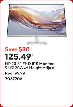 Staples HP 23.8 FHD IPS Monitor - 94C19AA w/ Height Adjust offer