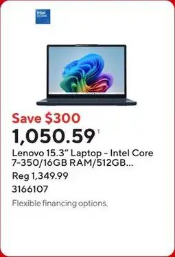Staples Lenovo 15.3 Laptop - Intel Core 7-350/16GB RAM/512GB SSD/Touchscreen/Windows 11 Home offer