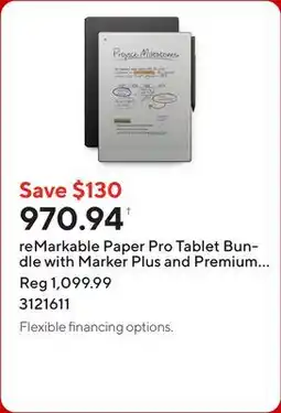 Staples reMarkable Paper Pro Tablet Bundle with Marker Plus and Premium Leather Book Folio - Black offer