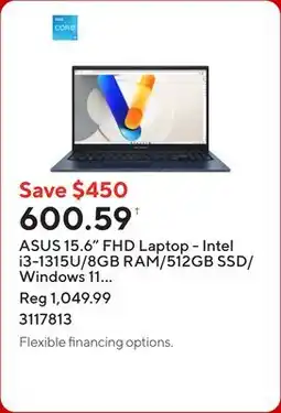 Staples ASUS 15.6 FHD Laptop - Intel i3-1315U/8GB RAM/512GB SSD/Windows 11 Home offer