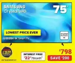 Visions Electronics Samsung crystal uhd 75" u8000h 4k smart tv offer