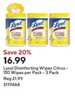 Staples Lysol disinfecting wipes citrus offer