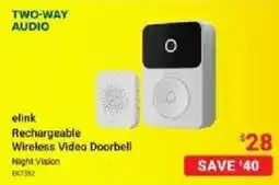 Visions Electronics elink rechargeable wireless video doorbell offer