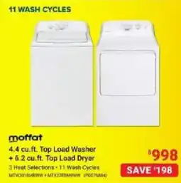 Visions Electronics moffat 4.4 cu.ft. top load washer + 6.2 cu.ft. top load dryer offer