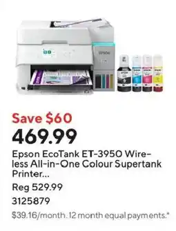 Staples Epson EcoTank ET-3950 Wireless All-in-One Colour Supertank Printer offer