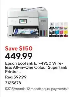 Staples Epson EcoTank ET-4950 Wireless All-in-One Colour Supertank Printer offer