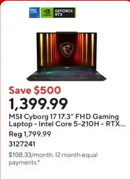 Staples msi cyborg 17 17.3" fhd gaming laptop offer