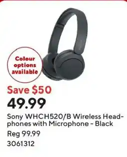 Staples Sony WHCH520/B Wireless Headphones with Microphone - Black offer