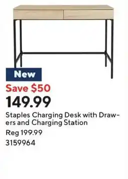 Staples Staples Charging Desk with Drawers and Charging Station offer