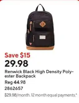 Staples Renwick Black High Density Polyester Backpack offer