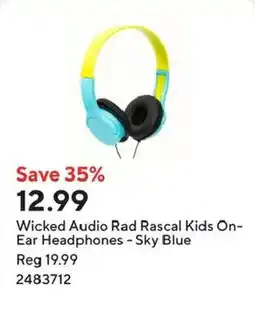 Staples Wicked Audio Rad Rascal Kids On-Ear Headphones - Sky Blue offer