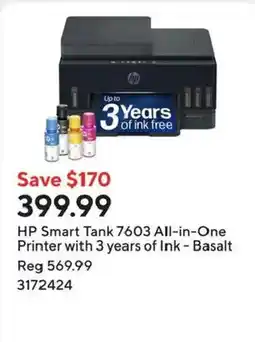Staples Hp smart tank 7603 all-in-one printer with 3 years of ink - basalt offer