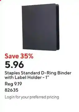 Staples Staples Standard D-Ring Binder with Label Holder offer