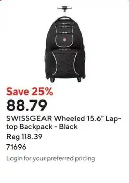 Staples Swissgear wheeled 15.6" laptop backpack - black offer