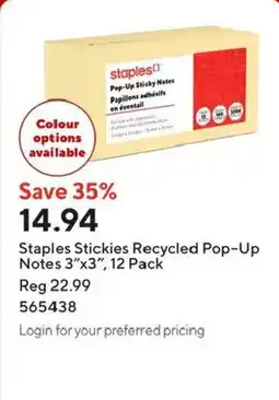 Staples Staples Stickies Recycled Pop-Up Notes offer