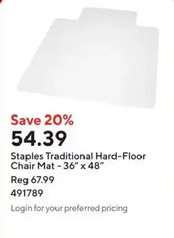 Staples Staples Traditional Hard-Floor Chair Mat offer
