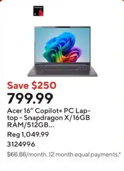 Staples Acer 16" Copilot+ PC Laptop offer