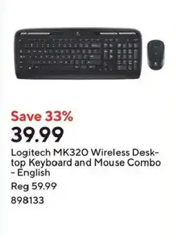 Staples Logitech mk320 wireless desktop keyboard and mouse combo - english offer
