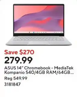 Staples Asus 14" chromebook - mediatek kompanio 540/4gb ram/64gb... offer