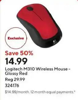 Staples Logitech M310 Wireless Mouse - Glossy Red offer