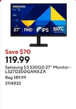 Staples Samsung S3 S30GD 27" Monitor - LS27D300GANXZA offer