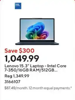 Staples Lenovo 15.3" Laptop offer