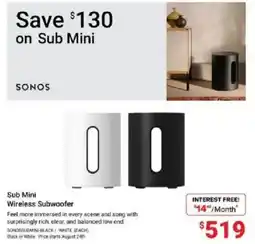 Visions Electronics Sonos sub mini wireless subwoofer offer