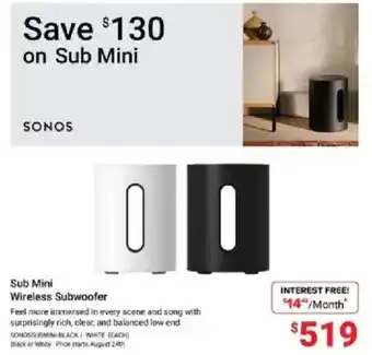 Visions Electronics Sonos sub mini wireless subwoofer offer