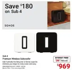 Visions Electronics Sonos sub 4 premium wireless subwoofer offer