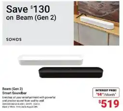 Visions Electronics Sonos beam gen 2 smart soundbar offer