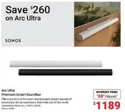 Visions Electronics Sonos Arc Ultra Premium Smart Soundbar offer