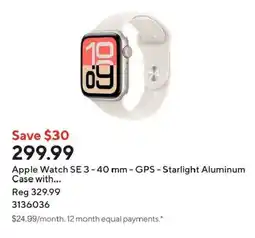 Staples Apple Watch SE 3 - 40 mm - GPS - Starlight Aluminum Case offer