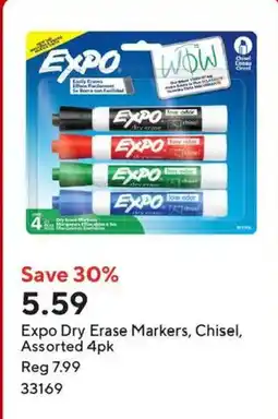 Staples Expo Dry Erase Markers, Chisel, Assorted 4pk offer